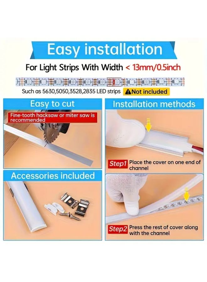 12 Pack 50CM Flexible Silver LED Channel With Milky White Cover Lens - Image 4